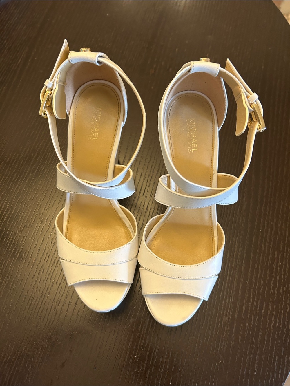 MICHAEL Michael Kors Cream Leather Ankle-Strap Heels